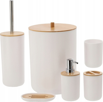 ZESTAW ŁAZIENKOWY 6 ELEMENTÓW KOMPLET DO WC ŁAZIENKI BIAŁY OKRĄGŁY LOFT